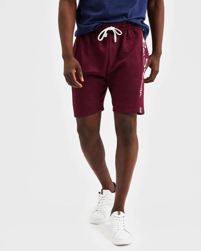 Men Ben Sherman Shorts Casual Knit Logo Shorts 8211 Burgundy