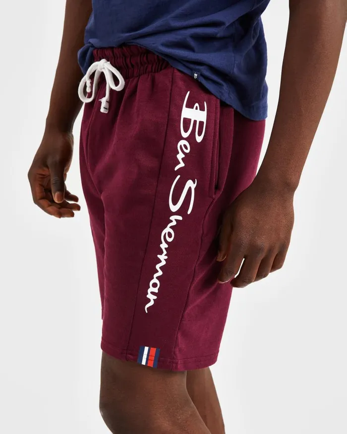 Men Ben Sherman Shorts Casual Knit Logo Shorts 8211 Burgundy