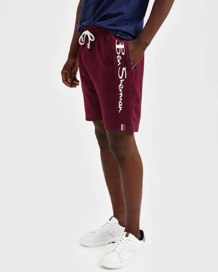 Men Ben Sherman Shorts Casual Knit Logo Shorts 8211 Burgundy