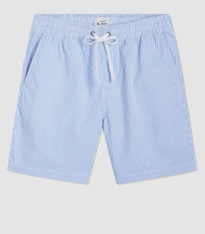Men Ben Sherman Shorts Seersucker Slim Fit Bengal Stripe Short 8211 Light BlueEcru Men Ben Sherman Shorts Seersucker Slim Fit Bengal Stripe Short 8211 Light BlueEcru