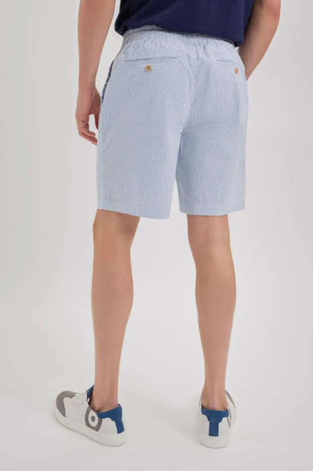 Men Ben Sherman Shorts Seersucker Slim Fit Bengal Stripe Short 8211 Light BlueEcru
