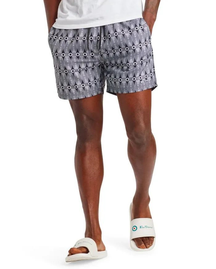 Men Ben Sherman Shorts Shoal Bay Geo Print Swim Short 8211 BlackSnow White