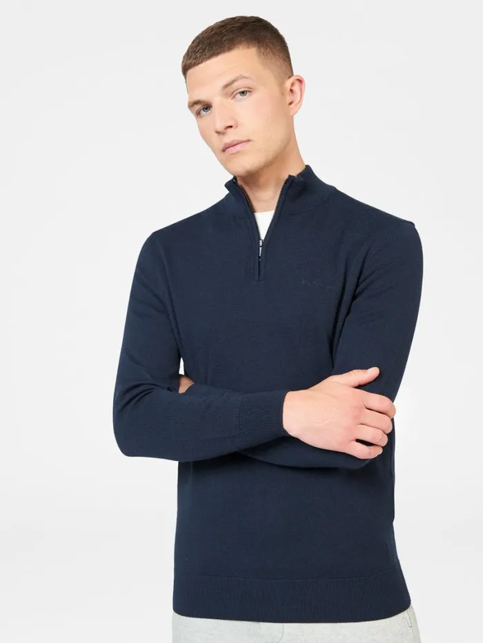 Men Ben Sherman Sweaters and Knits Merino Knit HalfZip Sweater 8211 Dark Navy