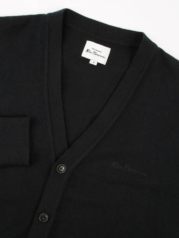 Men Ben Sherman Sweaters and Knits Signature Merino Cardigan Sweater 8211 Black