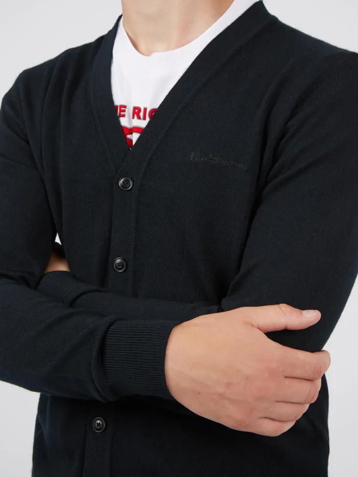 Men Ben Sherman Sweaters and Knits Signature Merino Cardigan Sweater 8211 Black