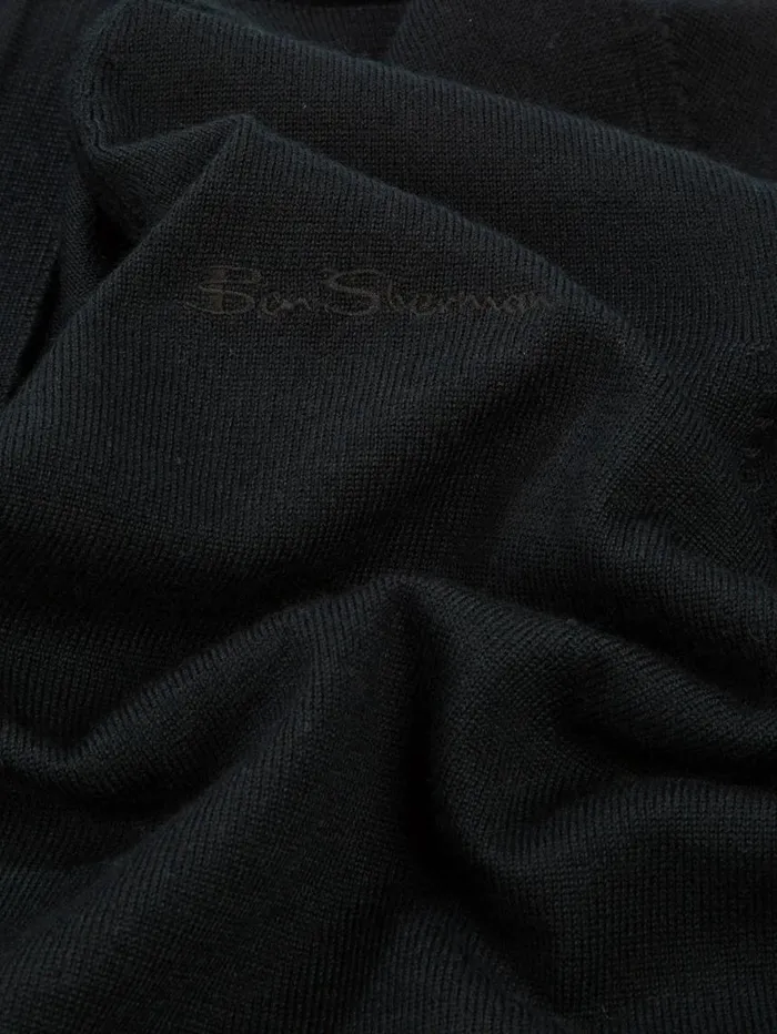 Men Ben Sherman Sweaters and Knits Signature Merino Cardigan Sweater 8211 Black