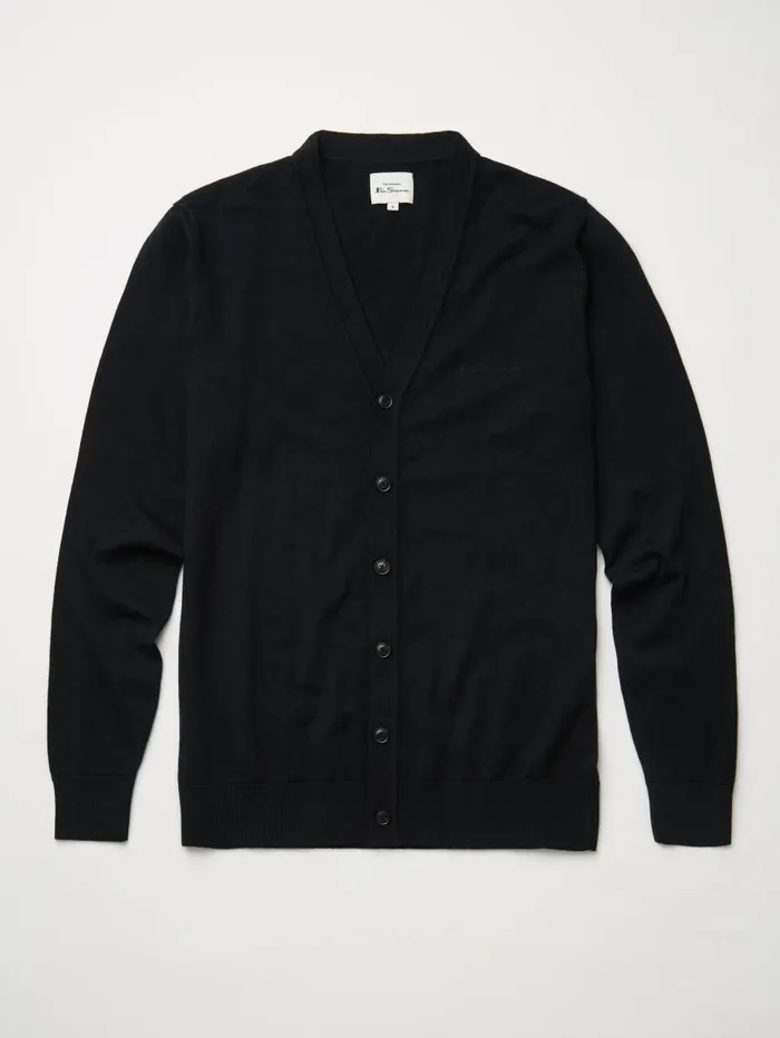 Men Ben Sherman Sweaters and Knits Signature Merino Cardigan Sweater 8211 Black