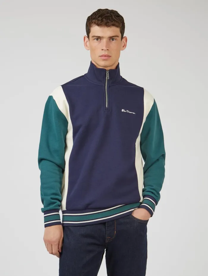 Men Ben Sherman Sweatshirts and Hoodies Colorblock HalfZip Sport Sweatshirt