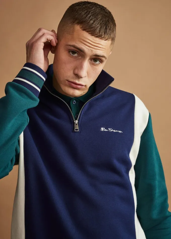 Men Ben Sherman Sweatshirts and Hoodies Colorblock HalfZip Sport Sweatshirt
