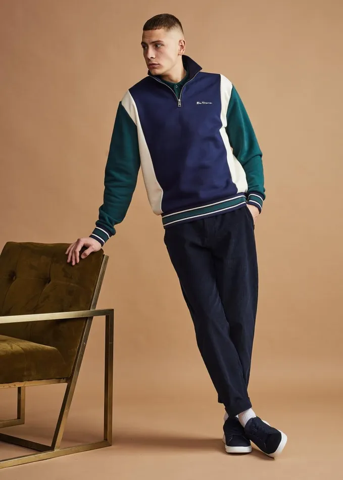 Men Ben Sherman Sweatshirts and Hoodies Colorblock HalfZip Sport Sweatshirt