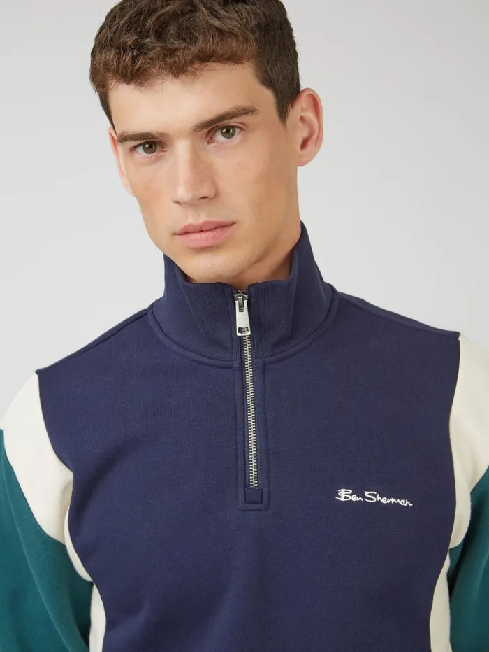 Men Ben Sherman Sweatshirts and Hoodies Colorblock HalfZip Sport Sweatshirt