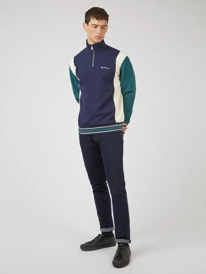 Men Ben Sherman Sweatshirts and Hoodies Colorblock HalfZip Sport Sweatshirt