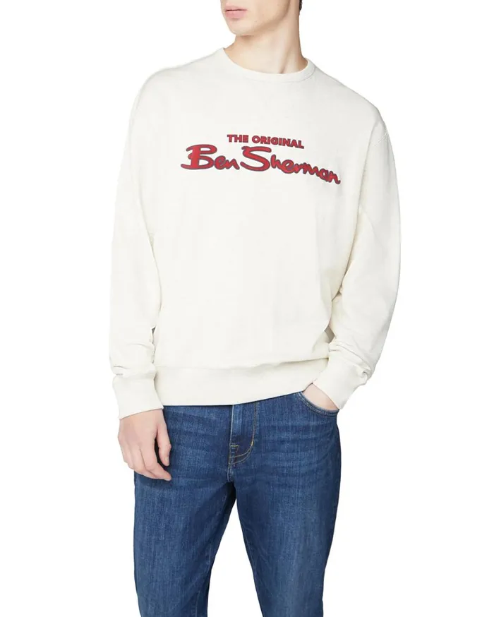 Men Ben Sherman Sweatshirts and Hoodies Signature Logo Sweatshirt 8211 Ecru