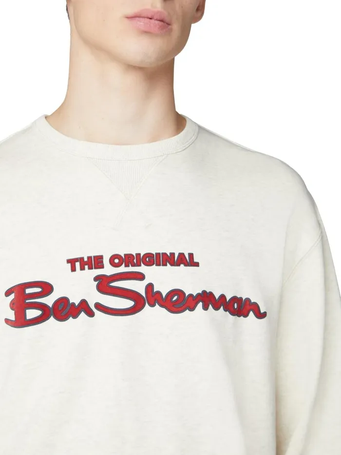 Men Ben Sherman Sweatshirts and Hoodies Signature Logo Sweatshirt 8211 Ecru