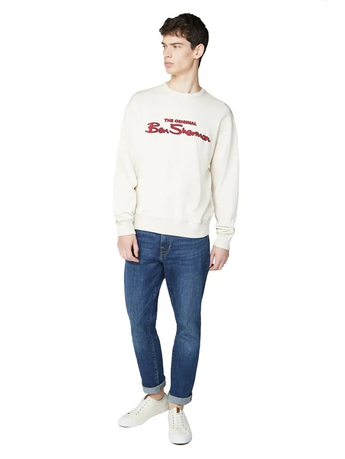 Men Ben Sherman Sweatshirts and Hoodies Signature Logo Sweatshirt 8211 Ecru