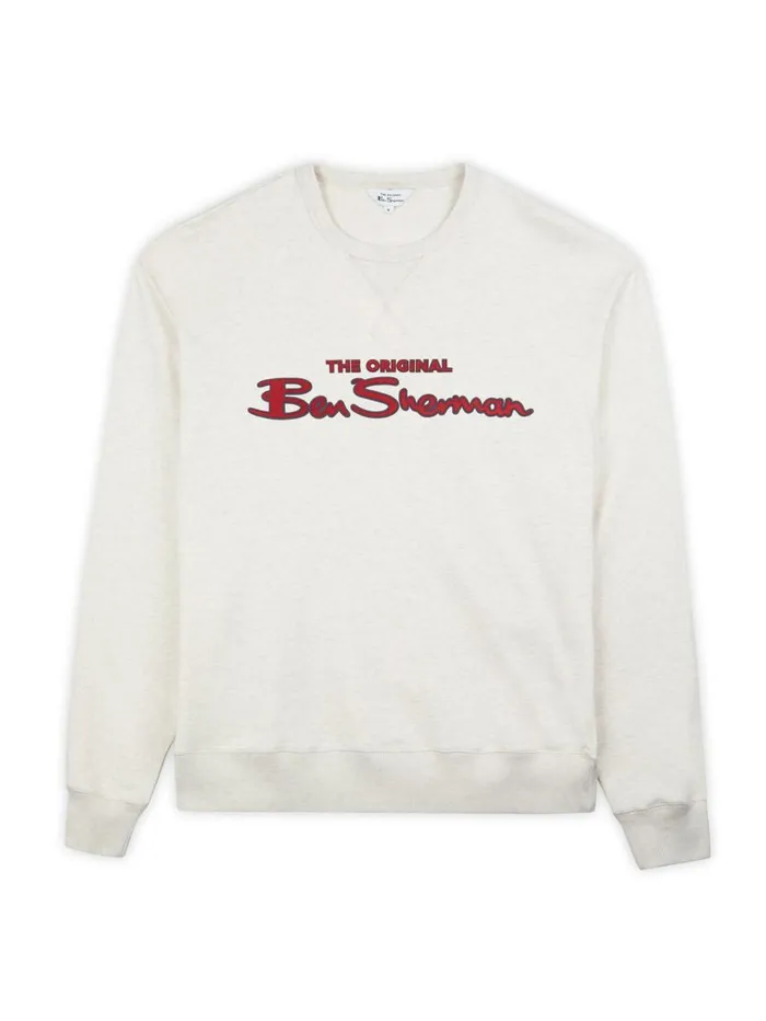 Men Ben Sherman Sweatshirts and Hoodies Signature Logo Sweatshirt 8211 Ecru