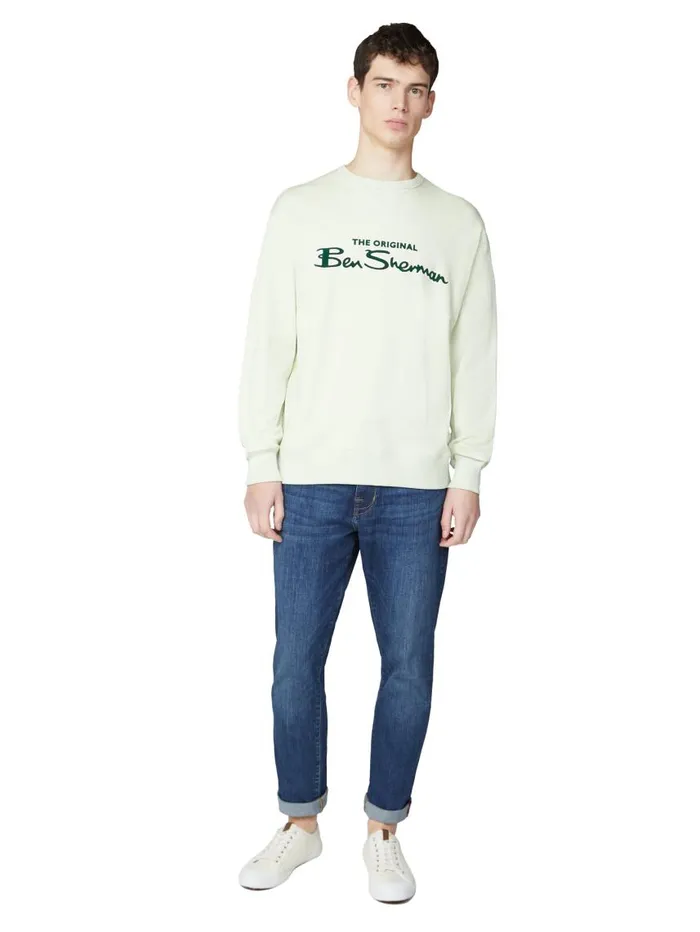 Men Ben Sherman Sweatshirts and Hoodies Signature Logo Sweatshirt 8211 Light Green