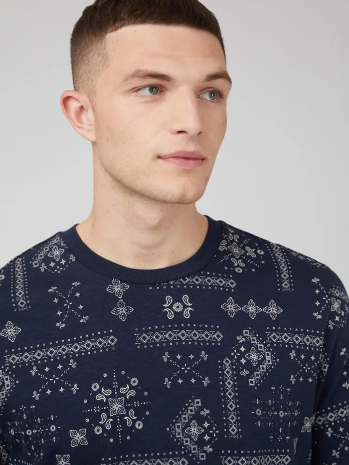 Men Ben Sherman TShirts and Graphic Tees Geo Print Graphic Tee 8211 Navy