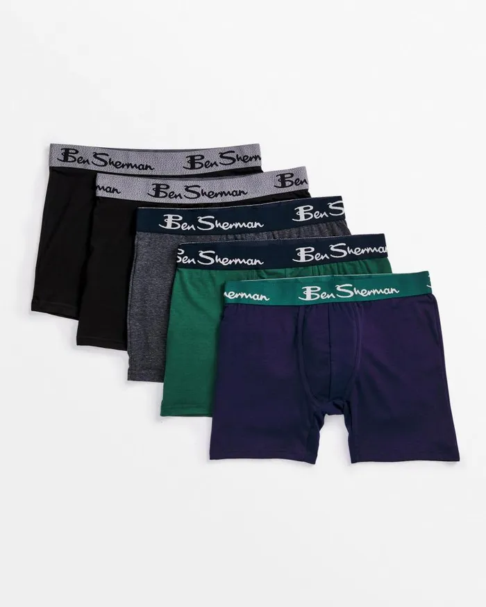 Men Ben Sherman Underwear 5Pack NoFly Cotton Stretch Boxer Briefs 8211 Green Multi Men Ben Sherman Underwear 5Pack NoFly Cotton Stretch Boxer Briefs 8211 Green Multi