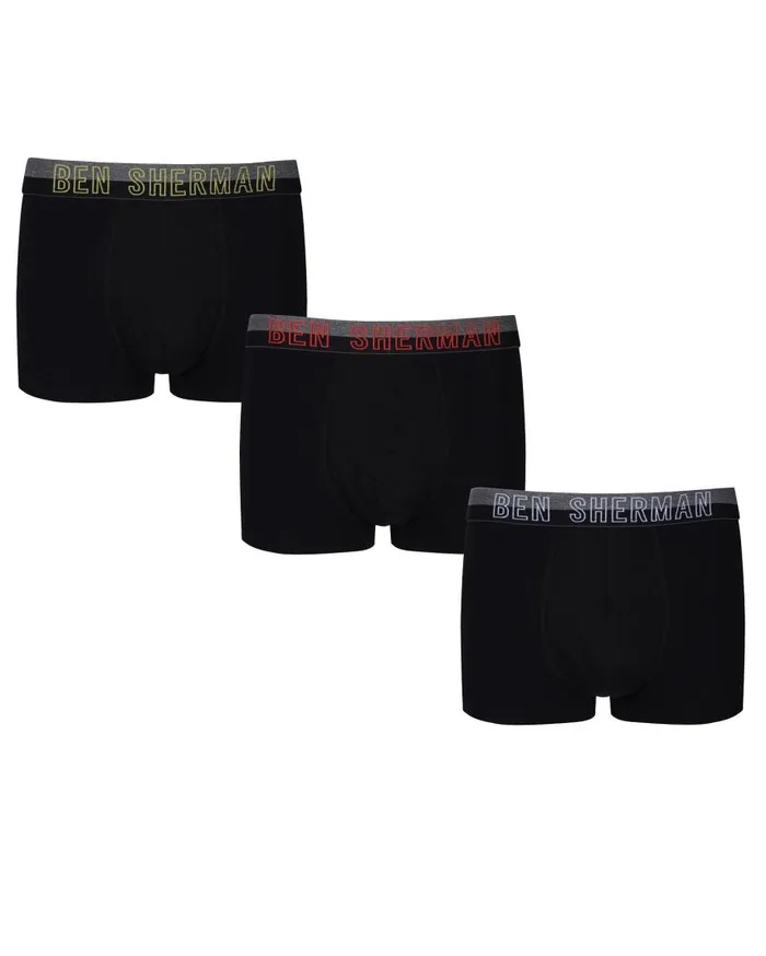 Men Ben Sherman Underwear Aaron 3Pack Fitted NoFly BoxerBriefs 8211 Black With Black And Grey Marl Men Ben Sherman Underwear Aaron 3Pack Fitted NoFly BoxerBriefs 8211 Black With Black And Grey Marl