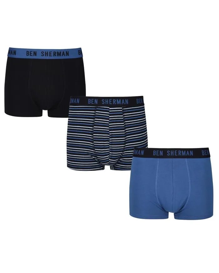 Men Ben Sherman Underwear Chester 3Pack Fitted NoFly BoxerBriefs 8211 BlackBlue Black StripeDelft Men Ben Sherman Underwear Chester 3Pack Fitted NoFly BoxerBriefs 8211 BlackBlue Black StripeDelft