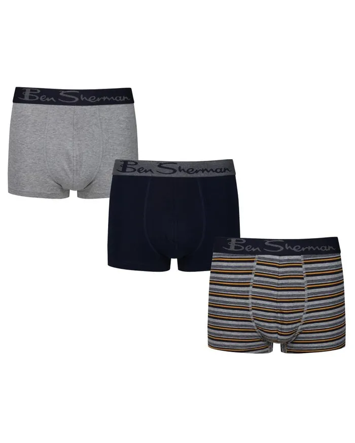 Men Ben Sherman Underwear Cordwell 3Pack Fitted NoFly BoxerBriefs 8211 Grey MarlStripeNavy Men Ben Sherman Underwear Cordwell 3Pack Fitted NoFly BoxerBriefs 8211 Grey MarlStripeNavy