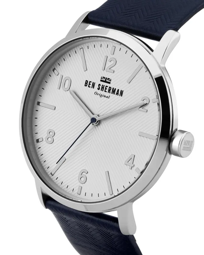 Men Ben Sherman Watches Big Portobello Herringbone Watch 8211 Black BlueWhiteSilver