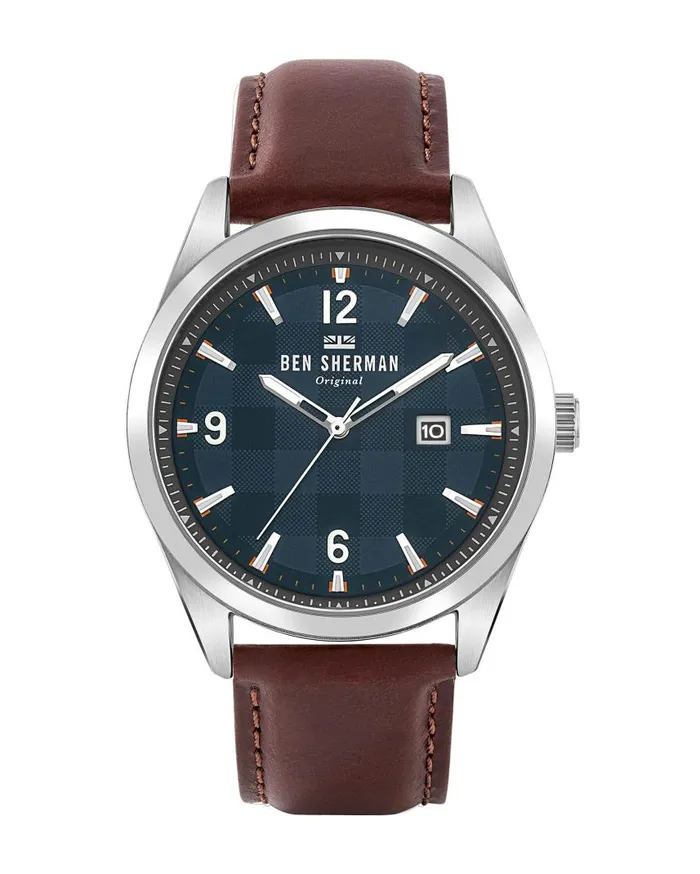 Men Ben Sherman Watches Carnaby Check Watch 8211 BrownNavySilver