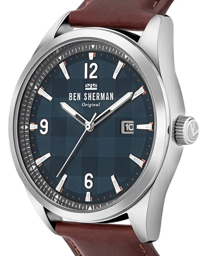 Men Ben Sherman Watches Carnaby Check Watch 8211 BrownNavySilver