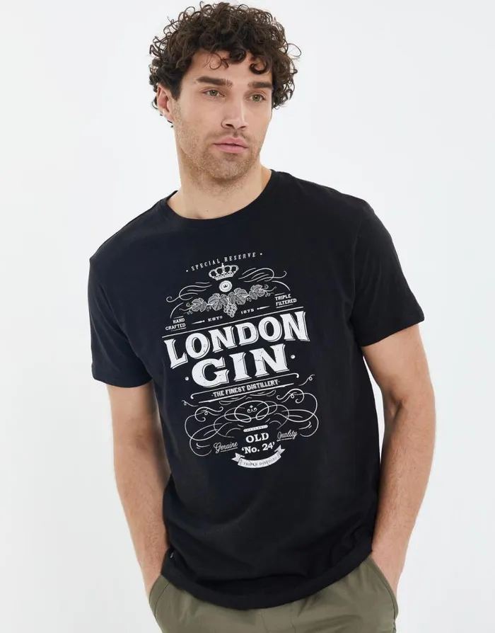 Men Black Cotton Slub Graphic Short Sleeve TShirt Threadbare TShirts
