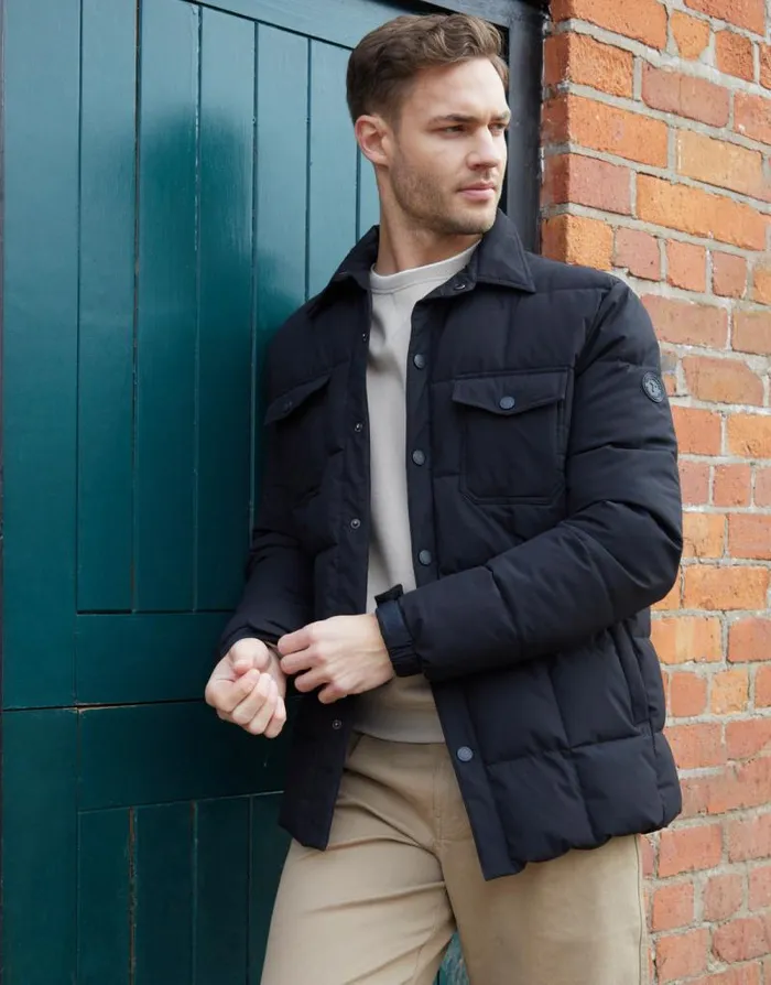 Men Black Lightweight Collared Quilted Jacket Threadbare Jackets