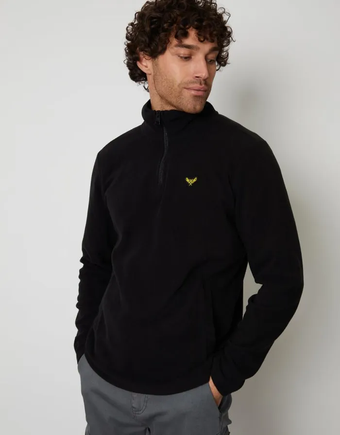 Men Black Quarter Zip Fleece Sweatshirt Threadbare Jumpers