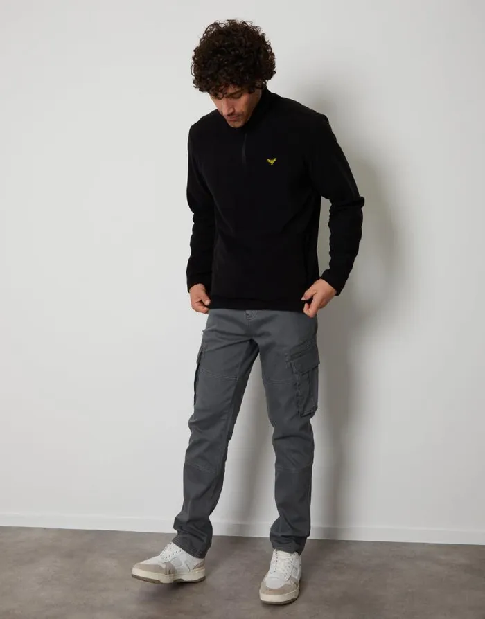 Men Black Quarter Zip Fleece Sweatshirt Threadbare Jumpers Men Black Quarter Zip Fleece Sweatshirt Threadbare Jumpers