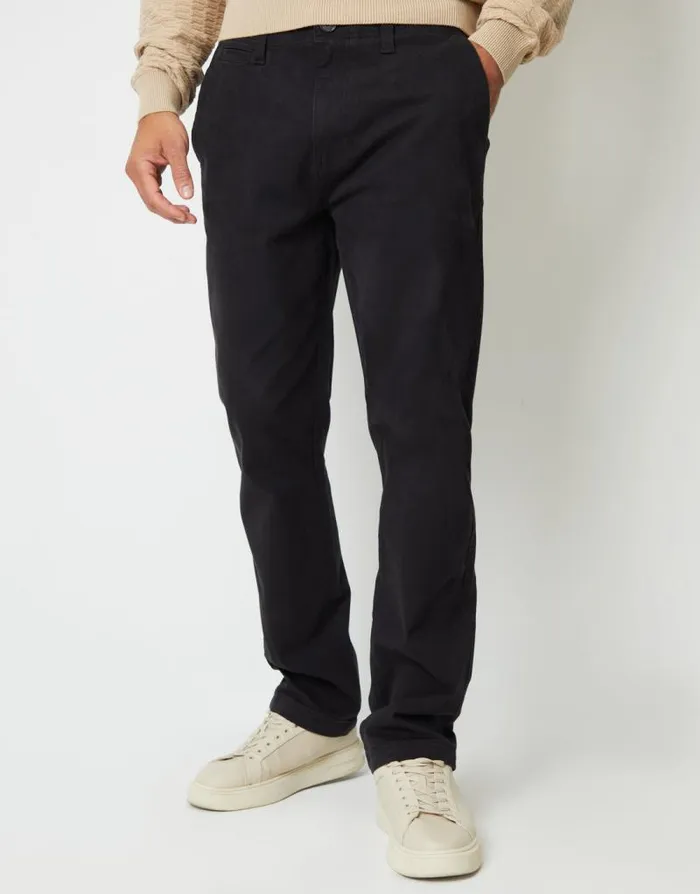 Men Black Straight Leg Stretch Canvas Trousers Threadbare Chinos