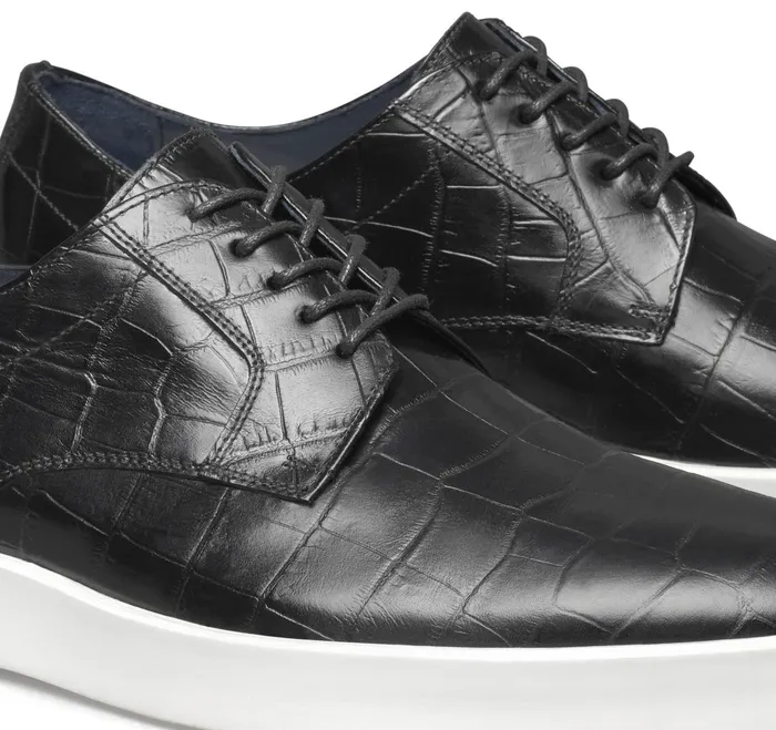 Men Bolivar Plain Toe Black Croc Embossed Calfskin JohnstonandMurphy LaceUps Men Bolivar Plain Toe Black Croc Embossed Calfskin JohnstonandMurphy LaceUps