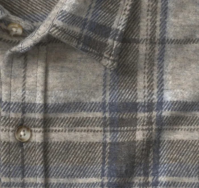 Men Brushed ButtonFront Knit Oatmeal Large Plaid JohnstonandMurphy Shirts Men Brushed ButtonFront Knit Oatmeal Large Plaid JohnstonandMurphy Shirts
