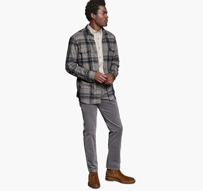 Men Brushed ButtonFront Knit Oatmeal Large Plaid JohnstonandMurphy Shirts Men Brushed ButtonFront Knit Oatmeal Large Plaid JohnstonandMurphy Shirts