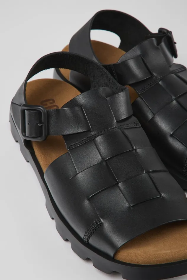 Men Brutus Sandal Black Leather Sandals Camper Sandals