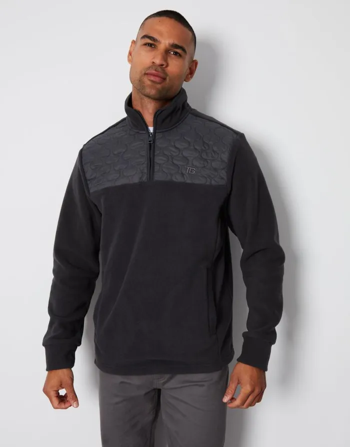 Men Charcoal Onion Quilted Quarter Zip Fleece Threadbare Sweatshirts