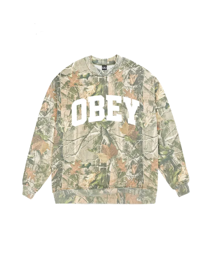 Men COLLEGIATE LEAF CREWNECK Tree Leaf Camo SWEATSHIRTS OBEY Clothing