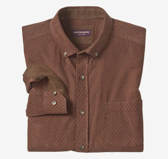 Men Corduroy Shirt Rust Overdyed Print JohnstonandMurphy Shirts