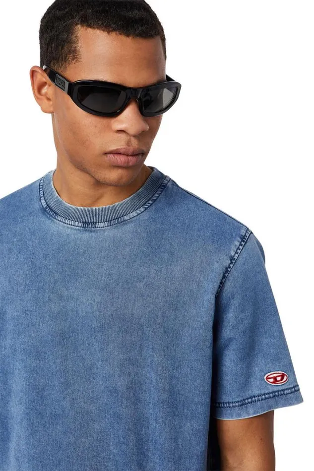 Men DBiggor Track Denim TShirt Light Blue Diesel Tshirts Men DBiggor Track Denim TShirt Light Blue Diesel Tshirts