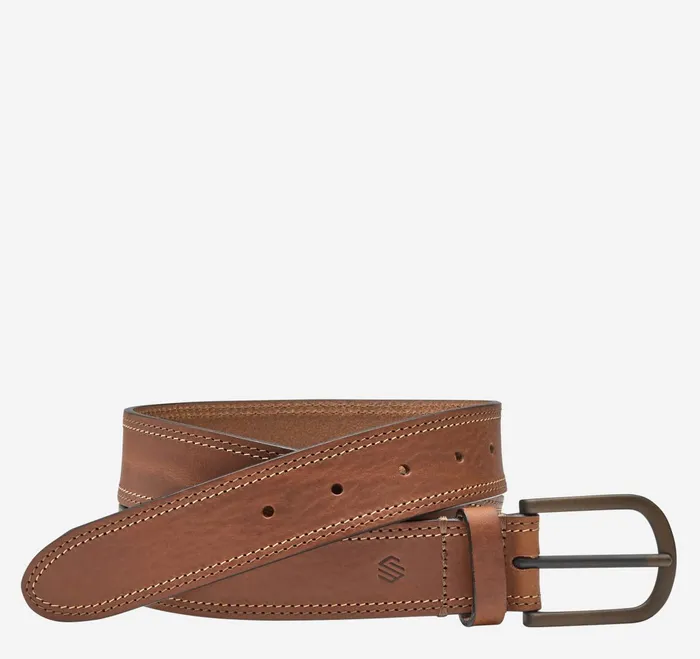 Men Double Contrast Stitched Belt Tan JohnstonandMurphy Belts