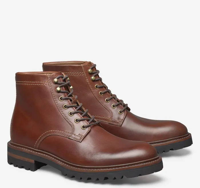 Men Dudley Lug Plain Toe Boot Mahogany Full Grain JohnstonandMurphy LaceUps
