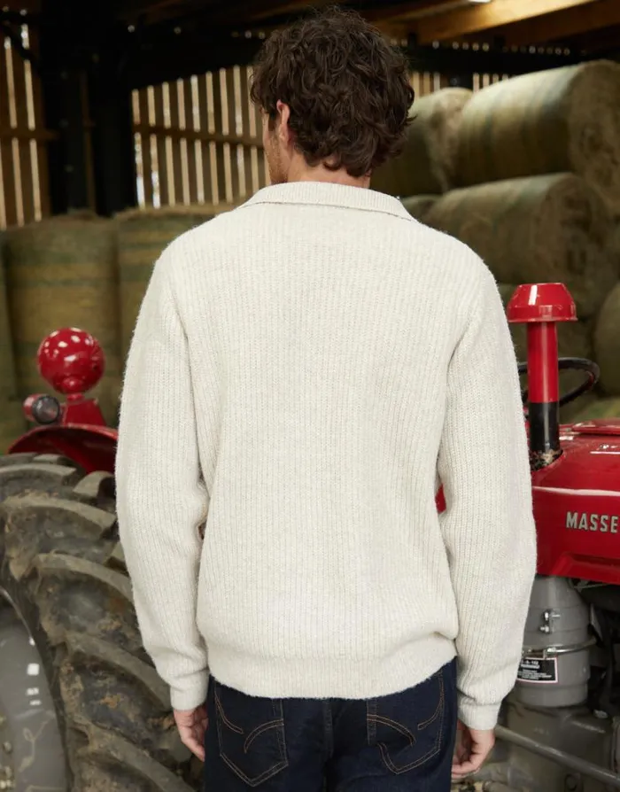 Men Ecru Marl Knitted Quarter Zip Jumper Threadbare Jumpers Men Ecru Marl Knitted Quarter Zip Jumper Threadbare Jumpers