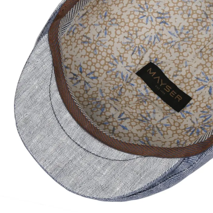 Men Flat Caps Mayser Jasper Twotone Linen Flat Cap Blue Men Flat Caps Mayser Jasper Twotone Linen Flat Cap Blue