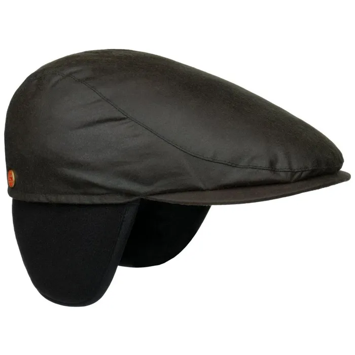 Men Flat Caps Mayser Matteo Plus Waxed Cotton Flat Cap Black