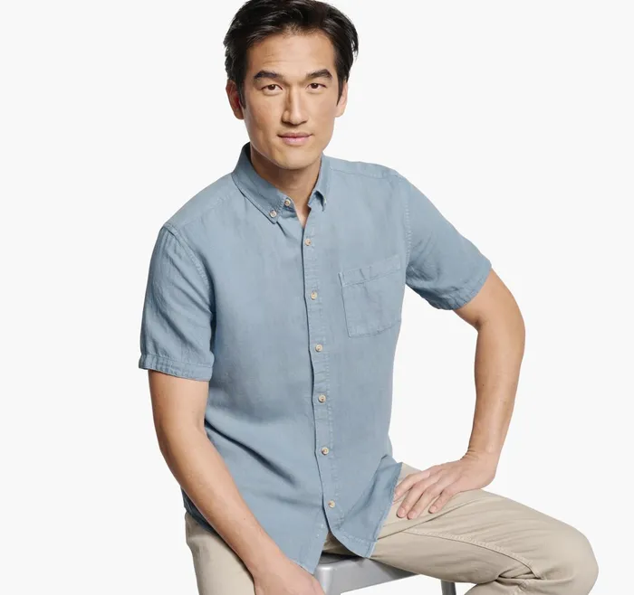 Men Garment Dyed Shirt Blue JohnstonandMurphy ShortSleeve Shirts Men Garment Dyed Shirt Blue JohnstonandMurphy ShortSleeve Shirts