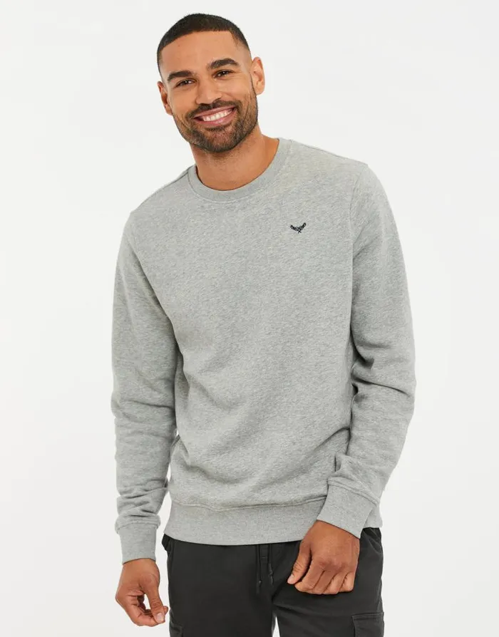 Men Grey Marl Crew Neck Sweatshirt Threadbare Jumpers