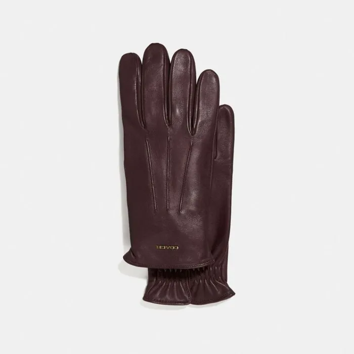 Men Hats Scarves and Gloves Coach Tech Napa Gloves Mahogany Brown